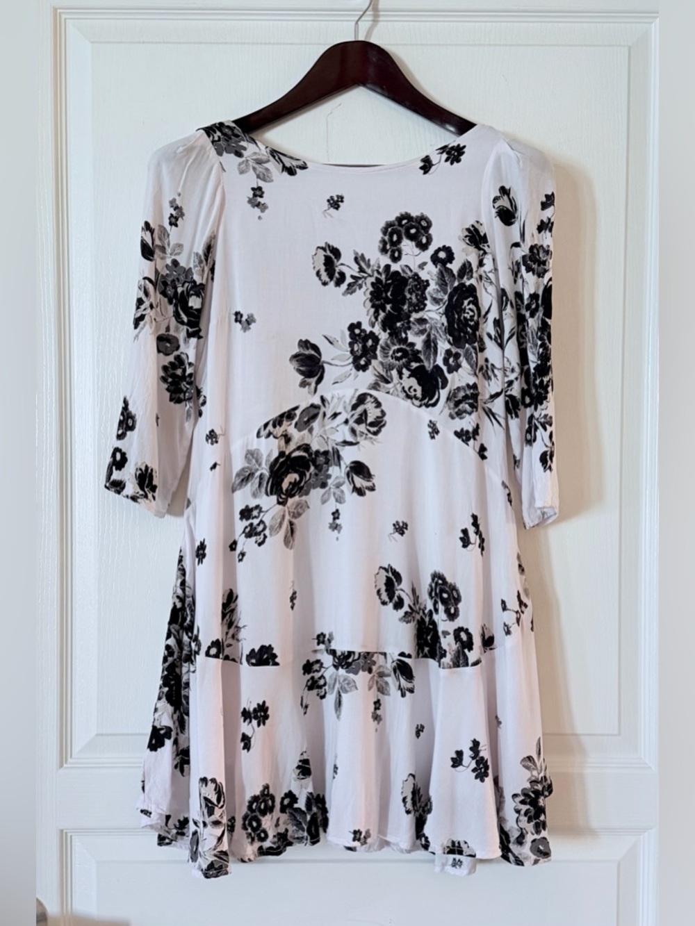 Free People Light Pink and Black Floral Swing Tunic Dress
